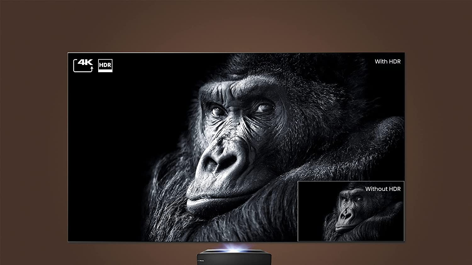 Ensemble de Projecteur et toile Hisense 100’’ 2700 lumens 4K HDR10 Dolby Atmos Android (100L5G) - Les soldes du