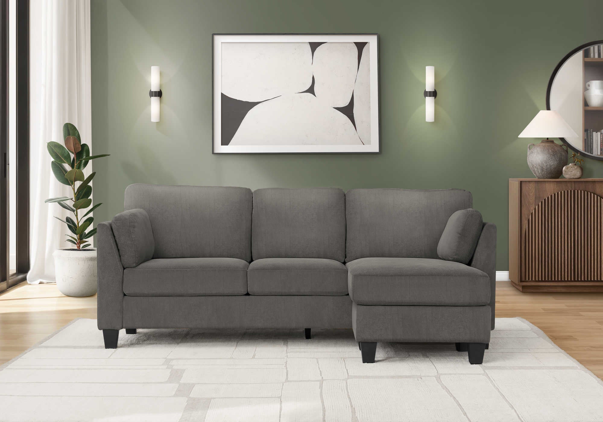 Monarch 87" chaise longue sofa with two cushions -FJORD-15- gray fabric (8714D15)