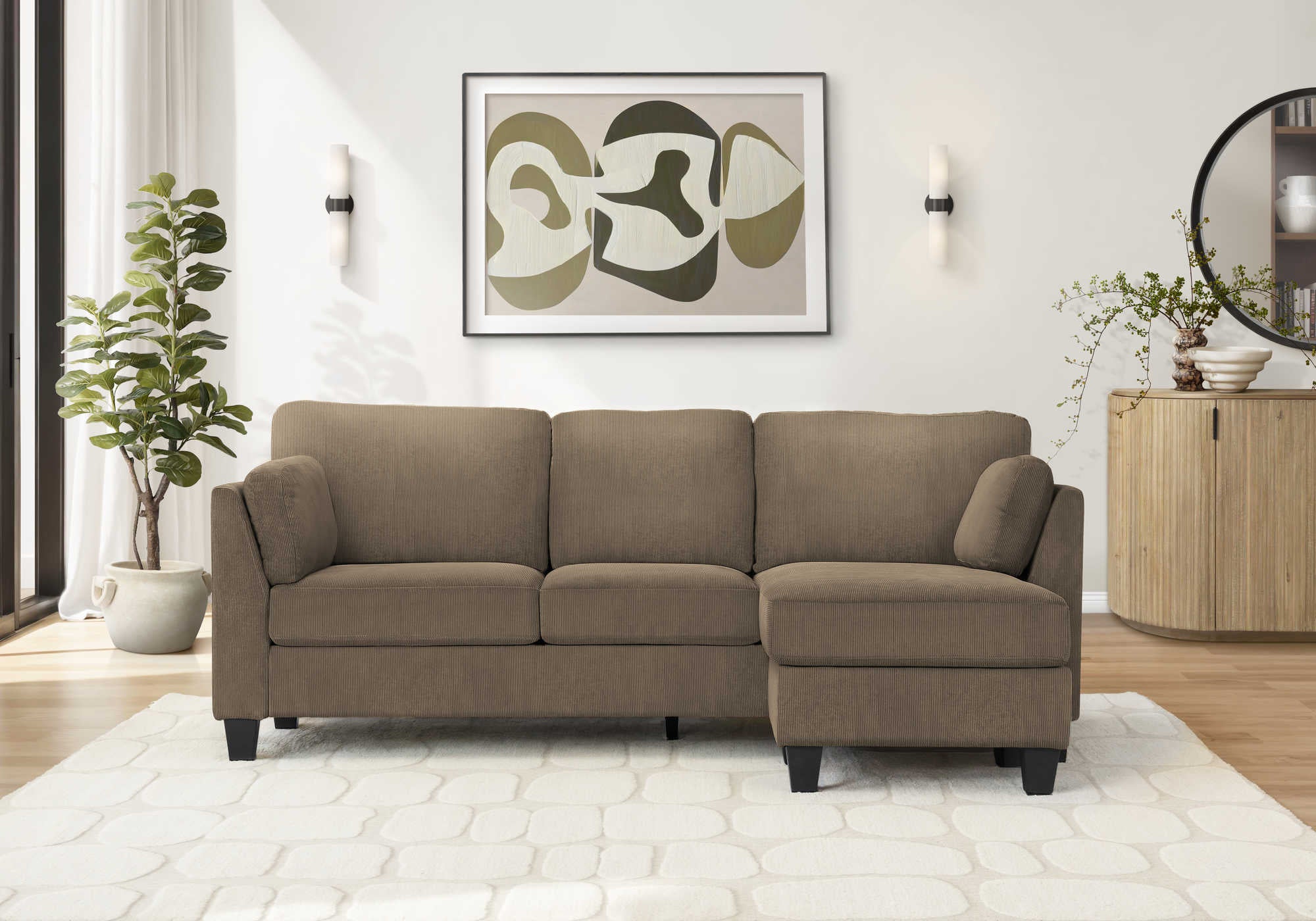87" Monarch chaise longue sofa with two cushions -FJORD-41- light brown fabric (8714D41)