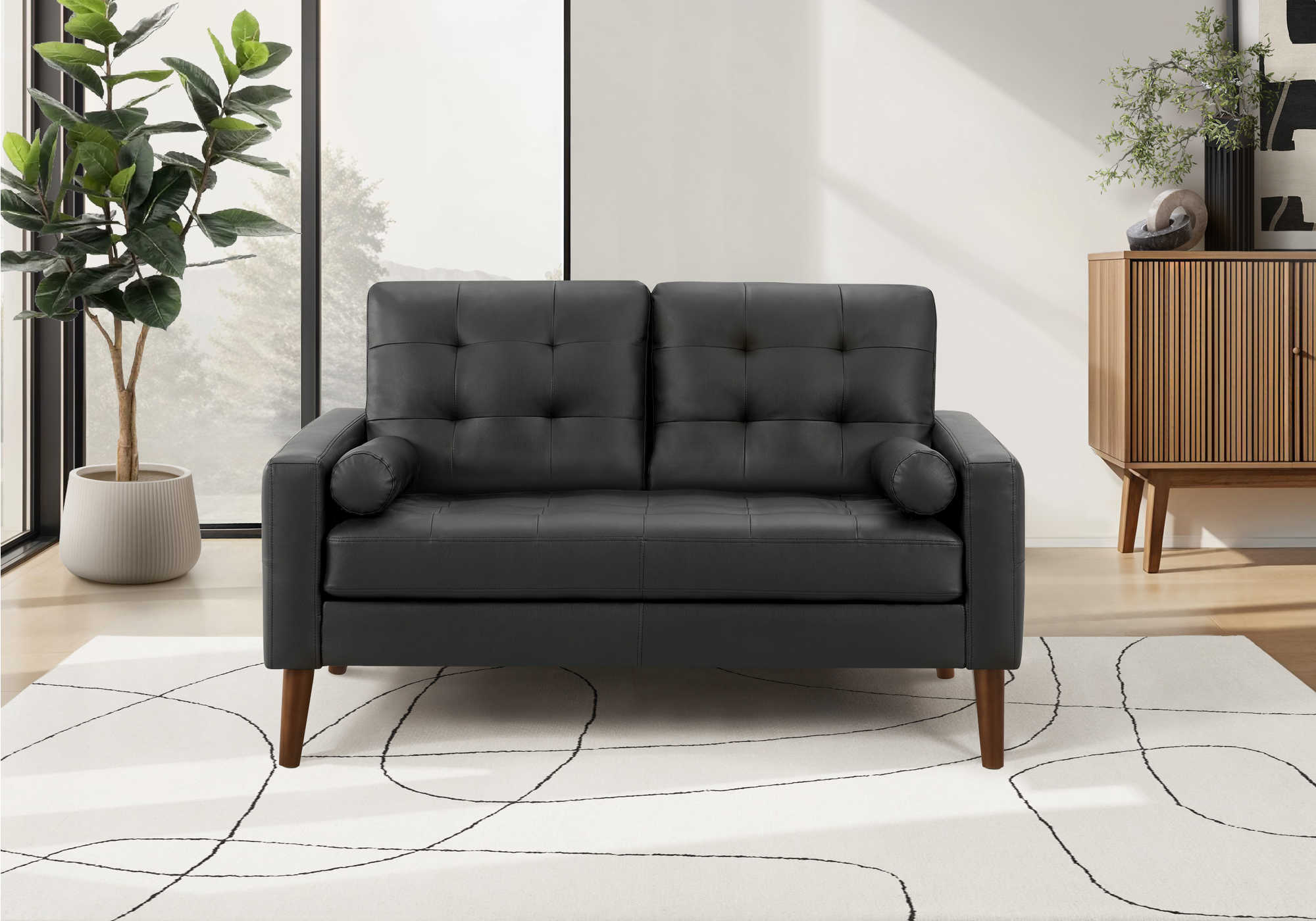 58" Loveseat with Two Cushions by Monarch - CK5A95 - Black PU (8J12A95)