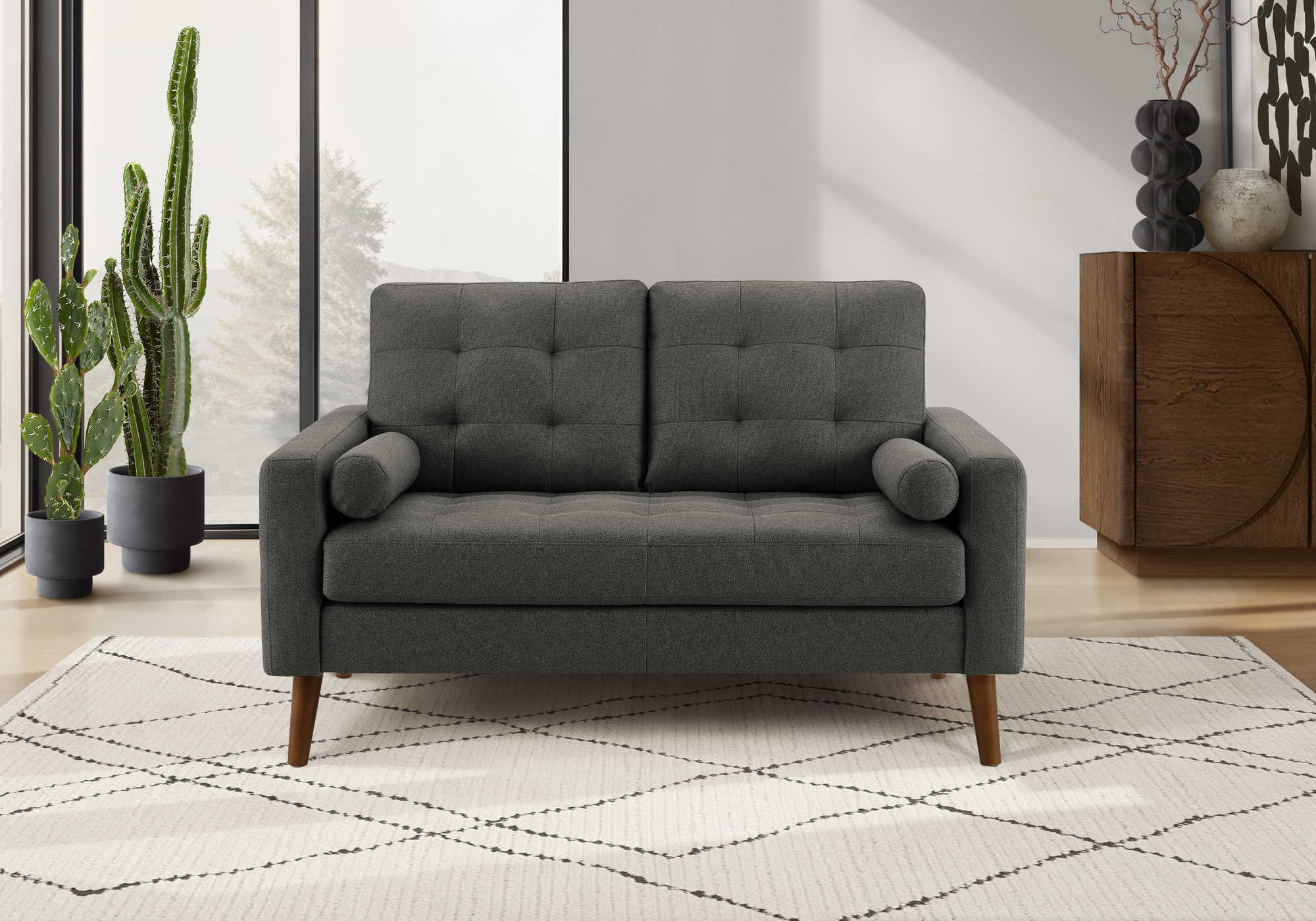 58" Loveseat with Two Cushions by Monarch - LUMOS-17 - dark gray fabric (8J12L17)