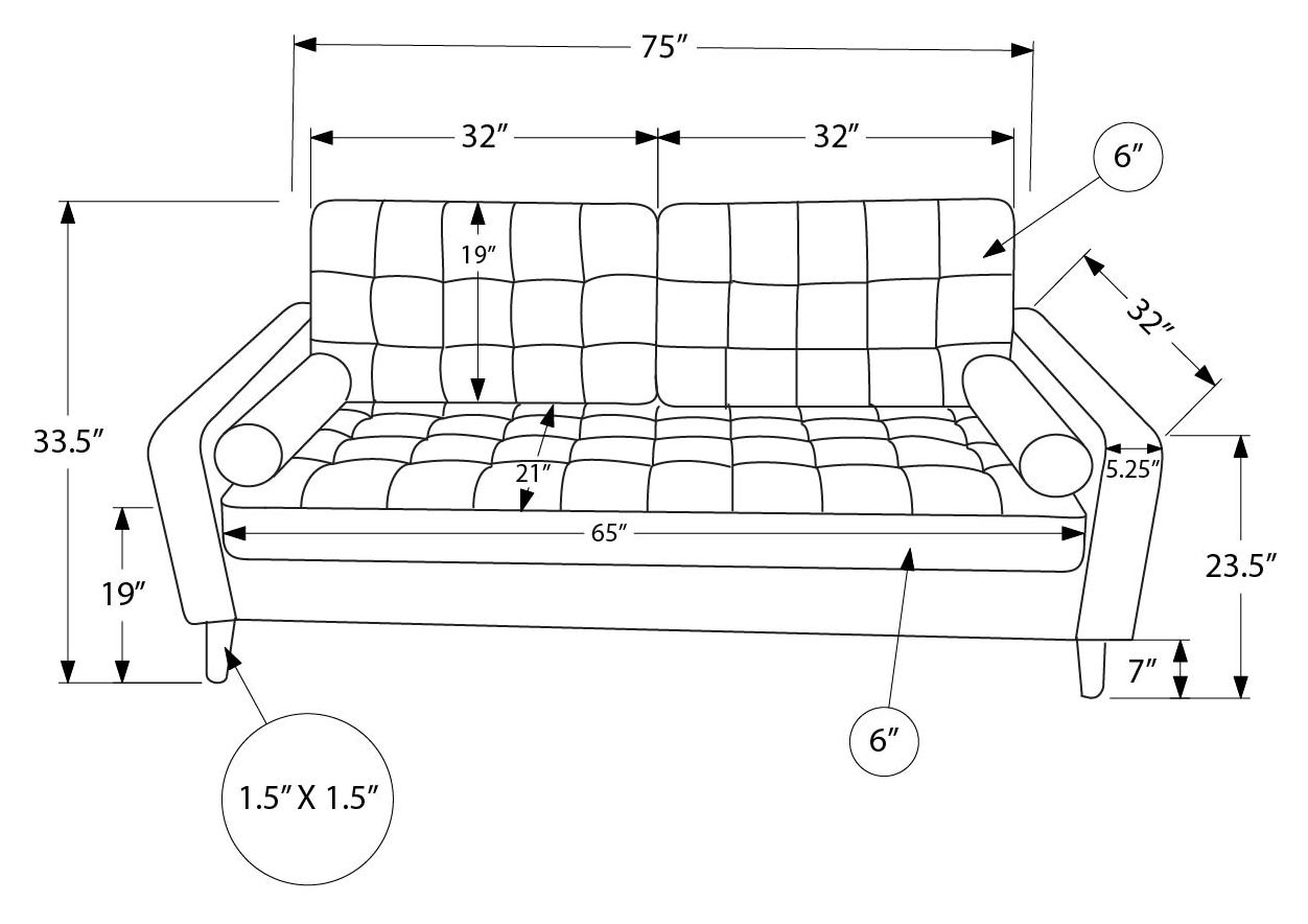 Monarch 75" Sofa with 2 Cushions - Black Faux Leather (CK5A95)