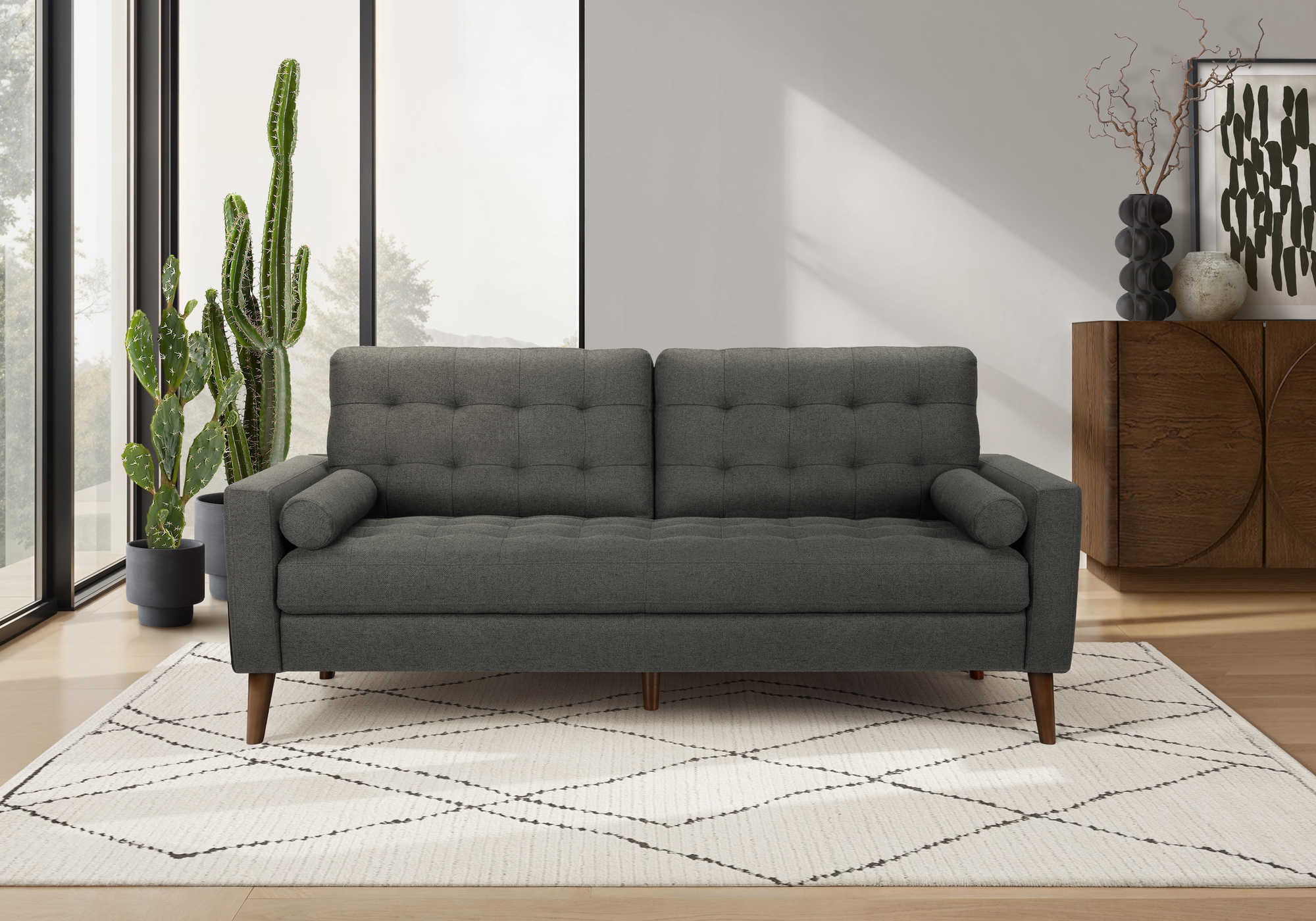 Sofa de 75" avec 2 coussins de Monarch  LUMOS-17– Tissu gris foncé (8J13L17)