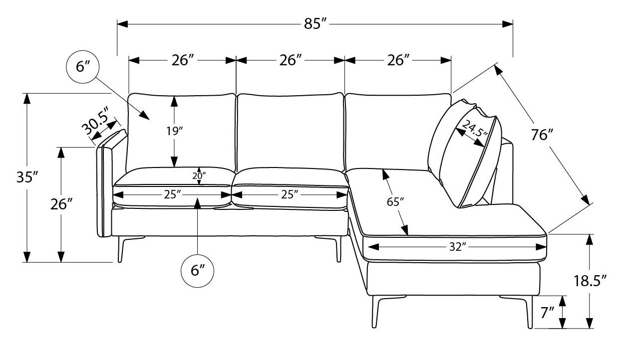 Sofa sectionnel de 85" Monarch - COACH-20 - tissu noir (8K15C20)
