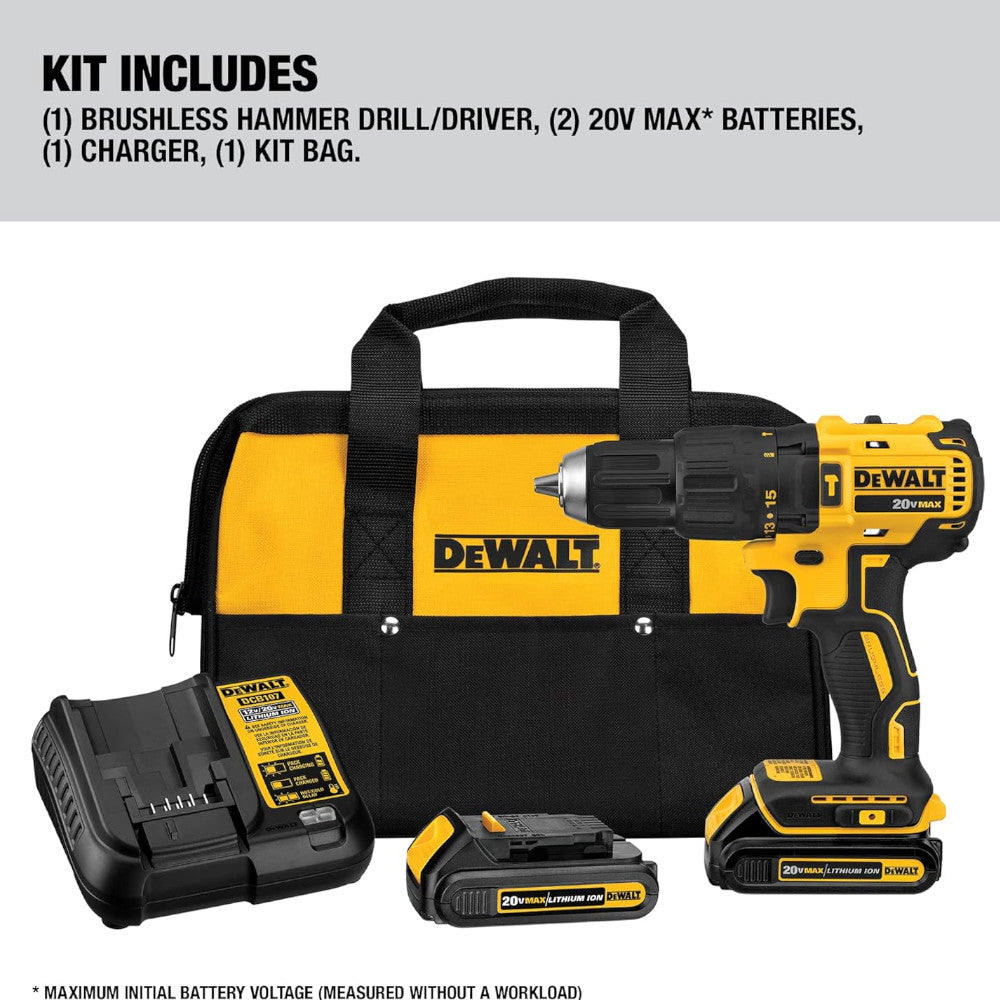 DEWALT 20V MAX* Cordless Compact Hammer Drill with 2 Batteries - (DCD778C2)