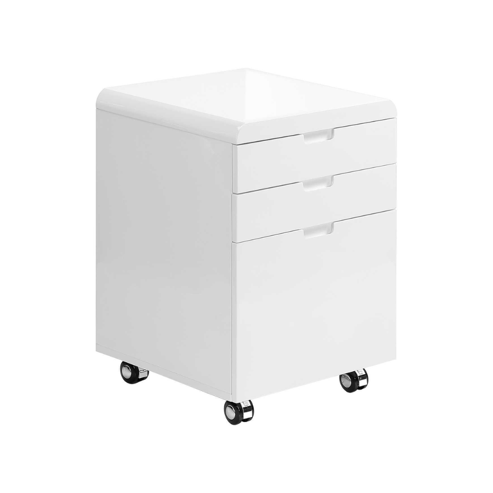 Monarch 3-Drawer Glossy White Filing Cabinet on Casters (I7583)