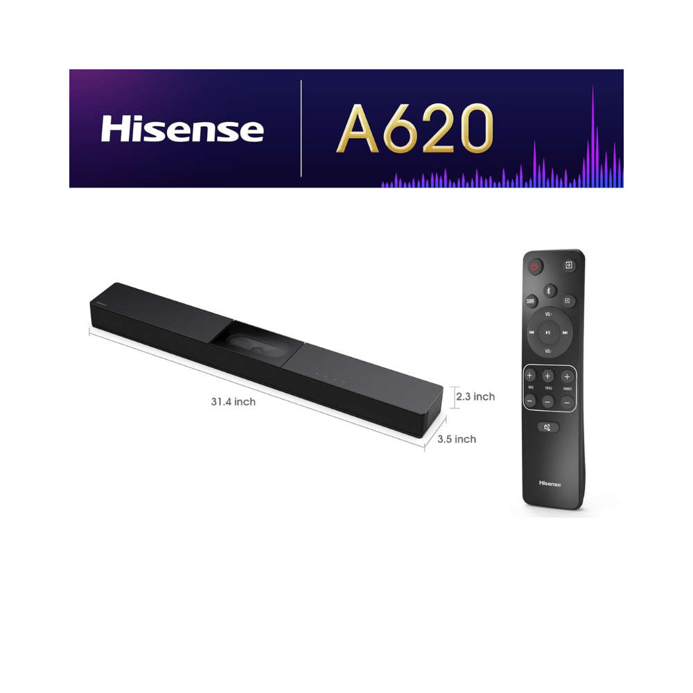 Barre de son Hisense 2.1 canaux avec caisson de basses intégré (A620)