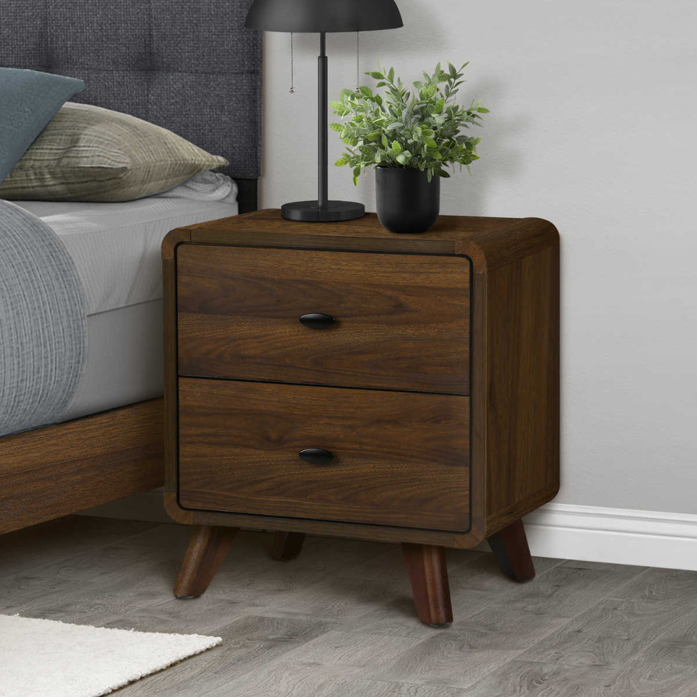Table de nuit 2 tiroirs en finition noyer - Monarch (I5233)