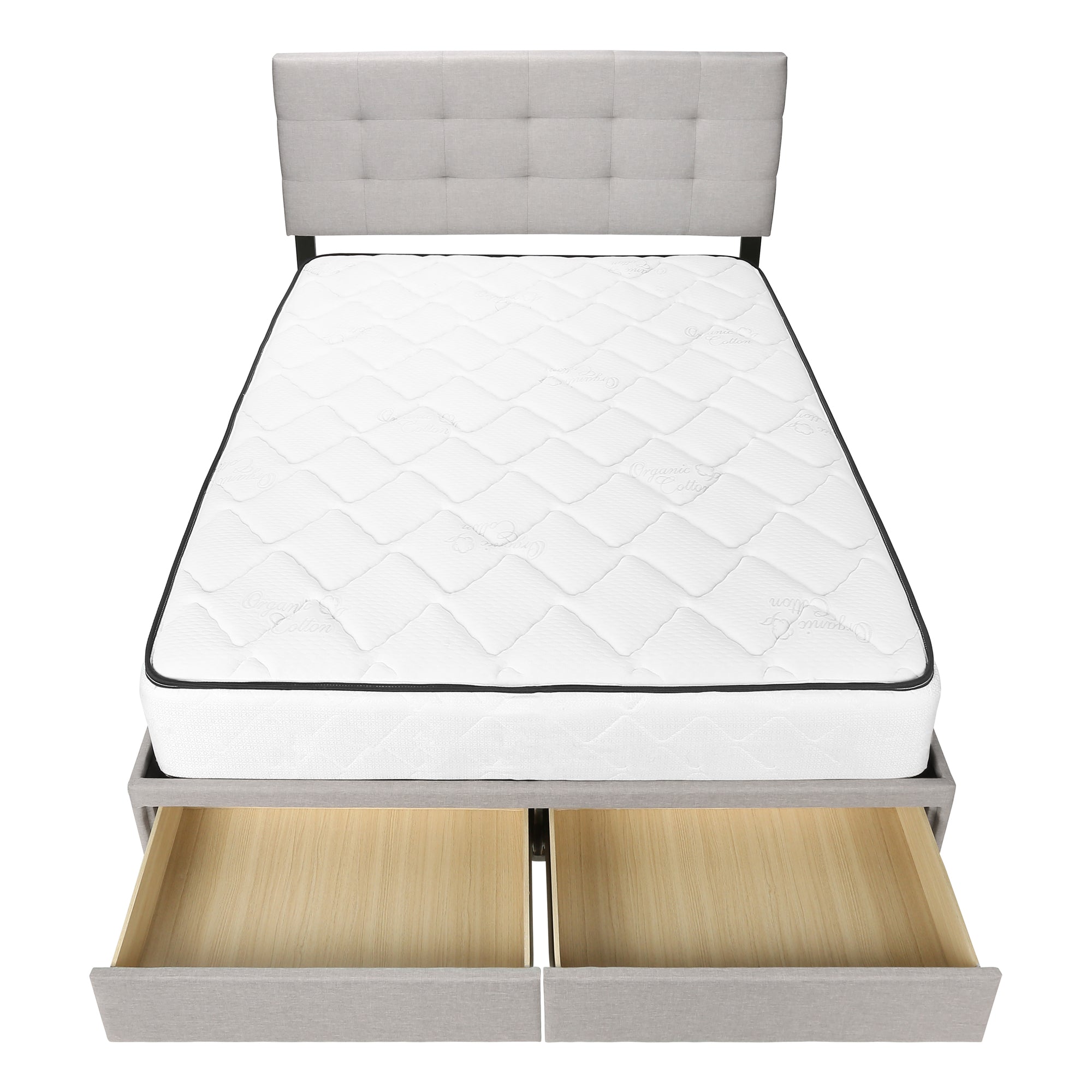 Base de lit Queen avec 2 tiroirs rangement tissus gris - Monarch (I6020Q)