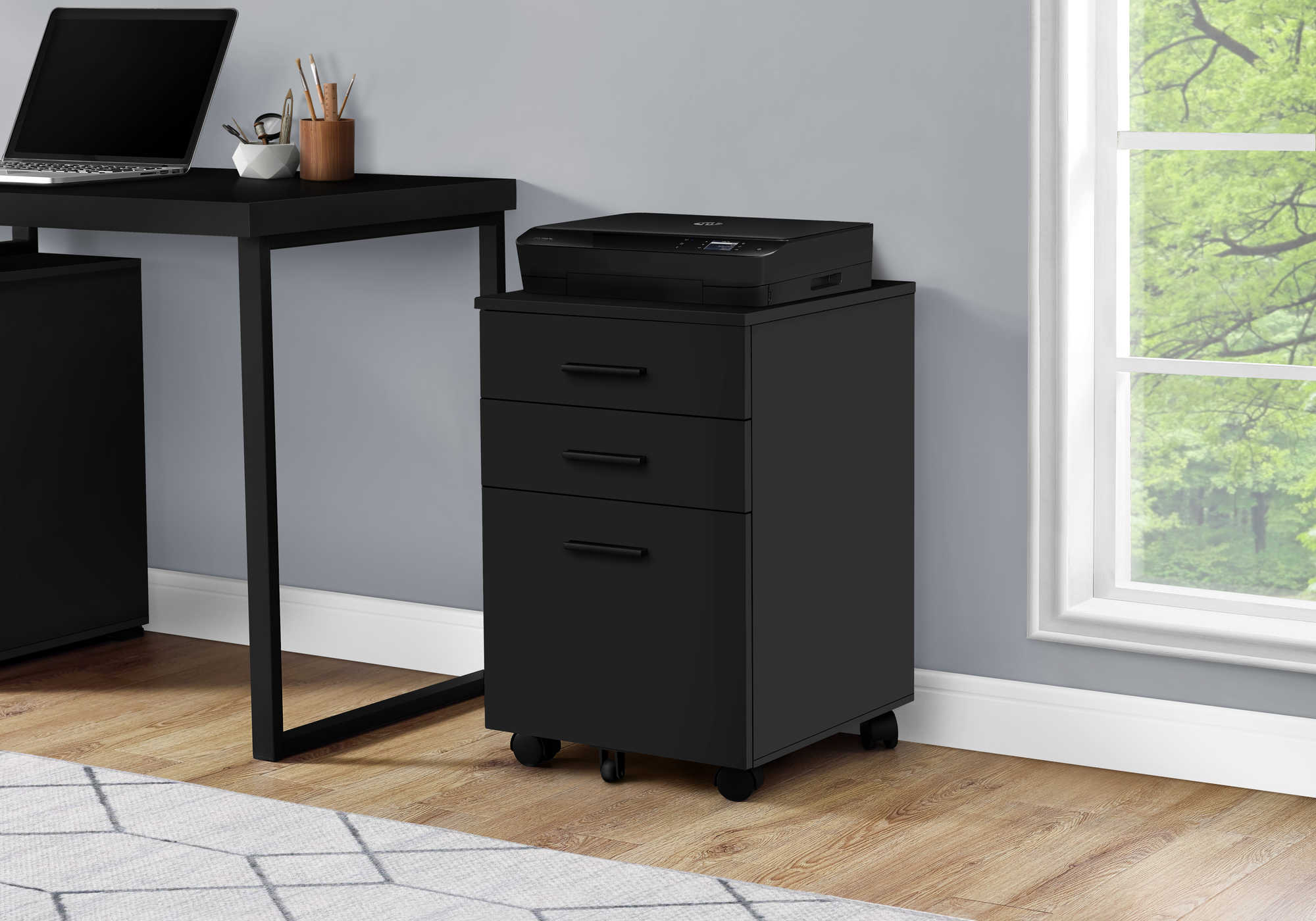 Monarch Black 3-Drawer Filing Cabinet on Casters (I7781)