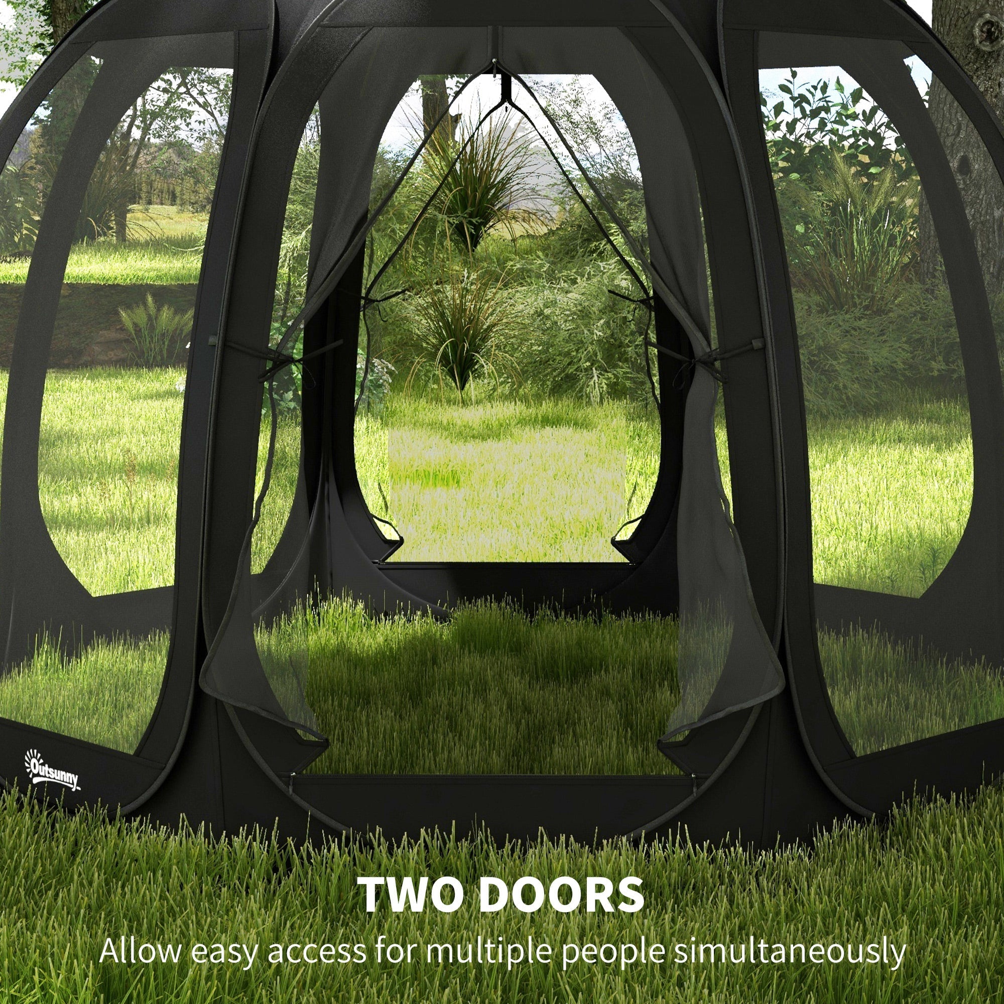Abri moustiquaire Outsunny 11 pi x 11,5 pi, pavillon de camping escamotable avec sac de transport portable et 2 portes - Noir