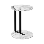 Mesa auxiliar en símil mármol blanco y metal negro