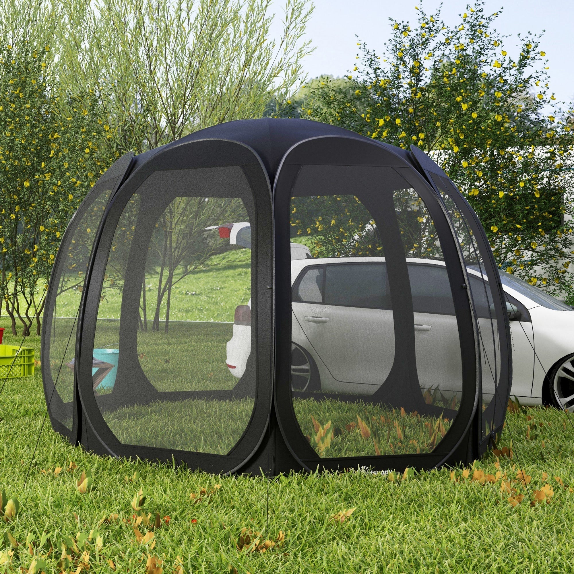 Abri moustiquaire Outsunny 11 pi x 11,5 pi, pavillon de camping escamotable avec sac de transport portable et 2 portes - Noir