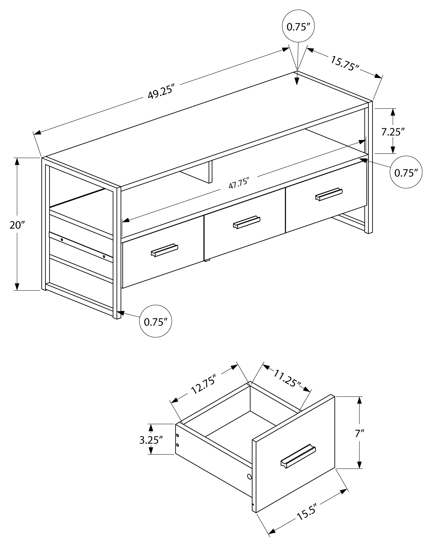 Mueble TV en metal blanco y negro